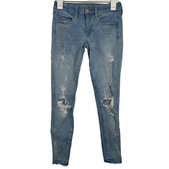 American Eagle Mid Rise Distressed Skinny Jeans - Picture 1 of 3